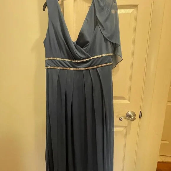 Womens R&M Richards Capelet Rhinestone Waisted Pleated Gown - Picture 3 of 16